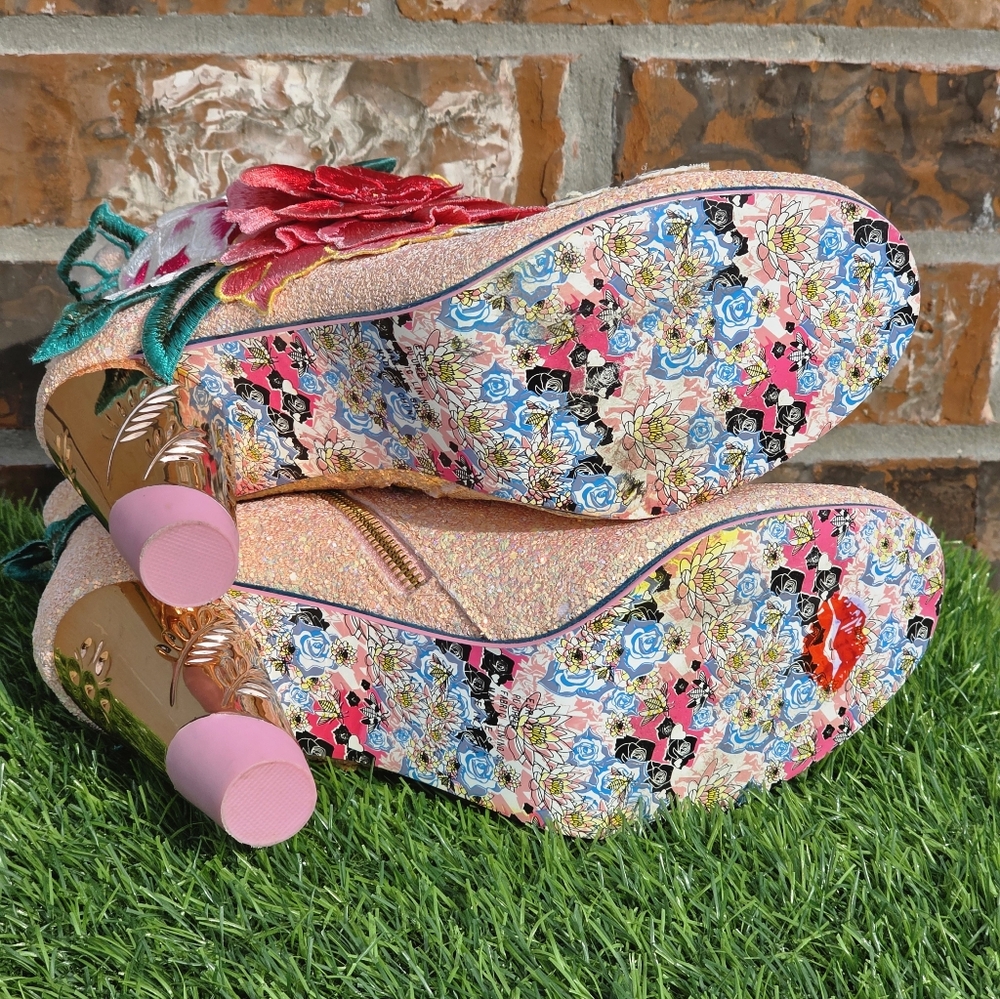Irregular Choice Rows Garden Heel Ankle Boots Pink Multi-Color Glitter 11.5 - Picture 5 of 7